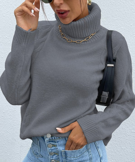 Grey Turtleneck Drop Shoulder Sweater | Modern Boutique Fashion
