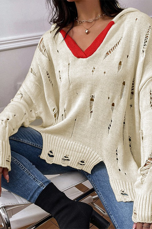 Cream& Orange Icon Fringed Hem Short Sweater | Modern Boutique Fashion