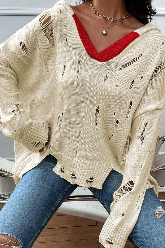 Cream& Orange Icon Fringed Hem Short Sweater | Modern Boutique Fashion
