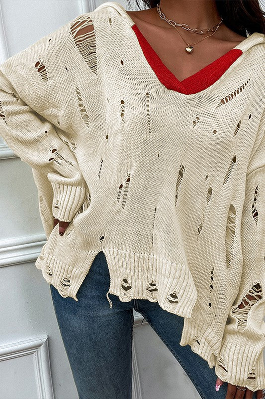 Cream& Orange Icon Fringed Hem Short Sweater | Modern Boutique Fashion