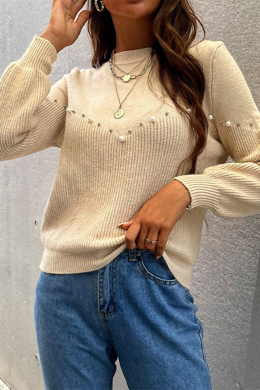 Cream Essence Pearls Beaded Sweater | Modern Boutique Fashion