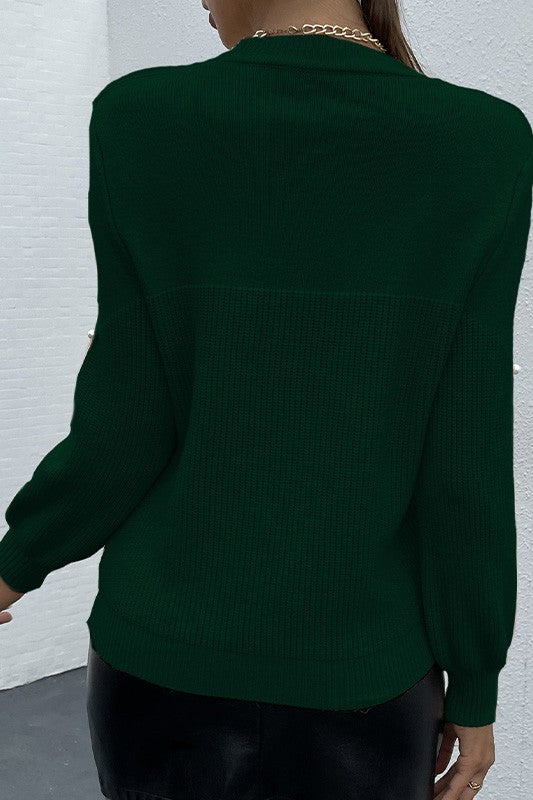 Green Essence Pearls Beaded Sweater | Modern Boutique Fashion