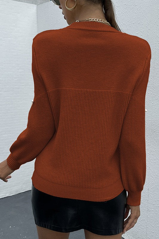 Brown Essence Pearls Beaded Sweater | Modern Boutique Fashion