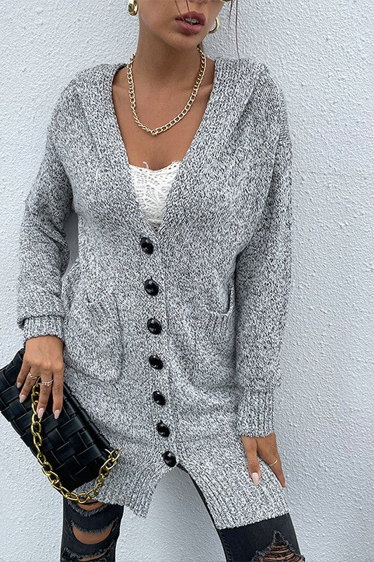 Long Gray Knit Dual Pocket Hooded Cardigan | Modern Boutique Fashion