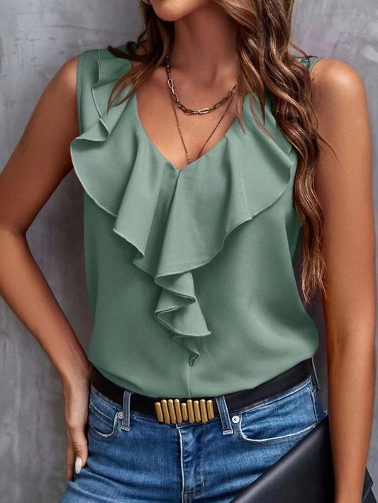 V-Neck Ruffle Trip Top