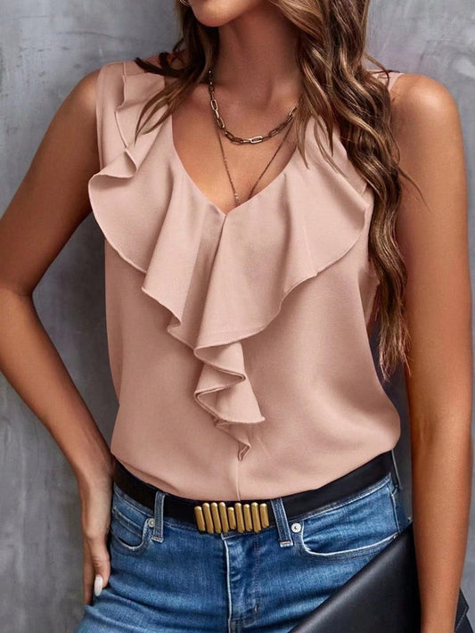 V-Neck Ruffle Trip Top