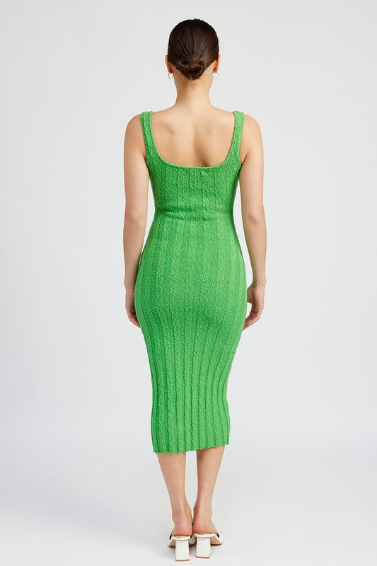 Scoop Neck Ribbed Midi Dress