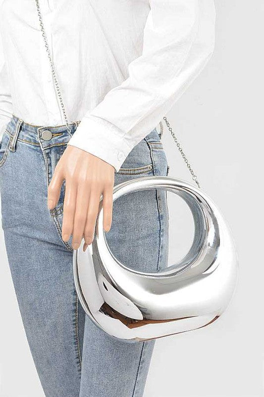 Polish Silver Molded Handle Box Clutch | Modern Boutique Fashion