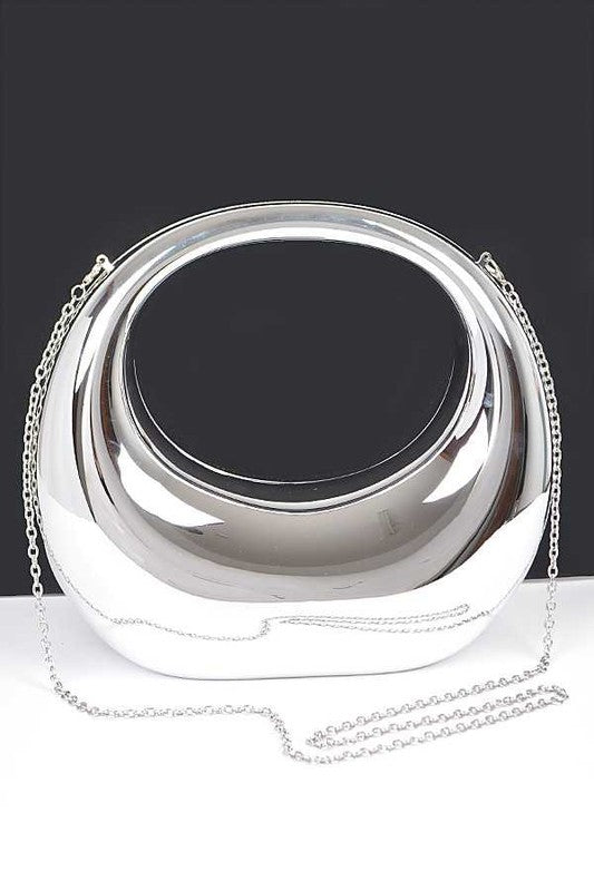 Polish Silver Molded Handle Box Clutch | Modern Boutique Fashion