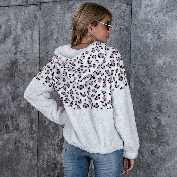 Leopard Teddy Hooded With Kangaroo Pocket | Modern Boutique Fashion