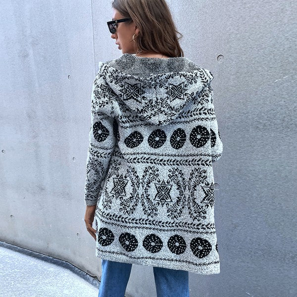 Light Grey Floral Pattern Hooded Cardigan | Modern Boutique Fashion
