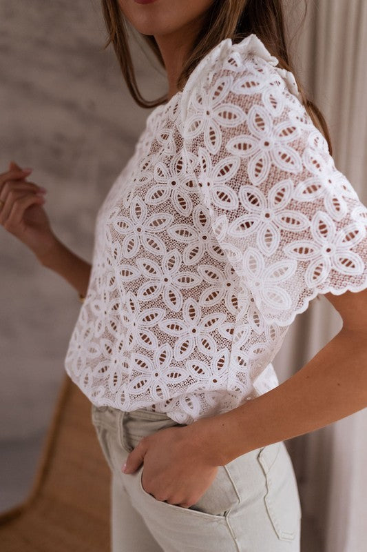 Crochet Lace Flower Embroidered Hallowed Blouse | Modern Boutique Fashion