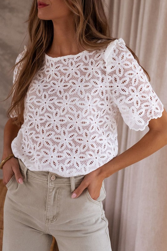 Crochet Lace Flower Embroidered Hallowed Blouse | Modern Boutique Fashion