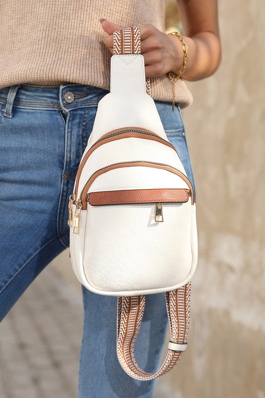 White Casual Multi Zipped Street Penny Sling Bag | Modern Boutique Fashion