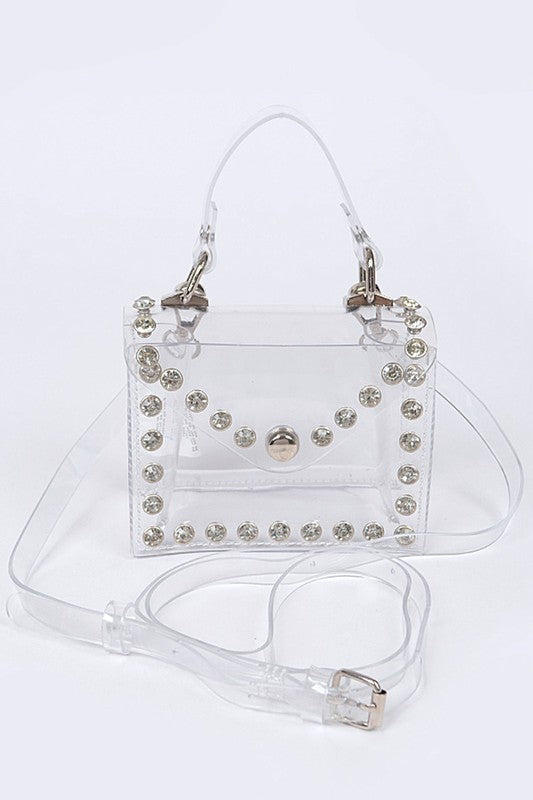 Rhinestone Studded Transparent Mini Stadium Bag Dress
