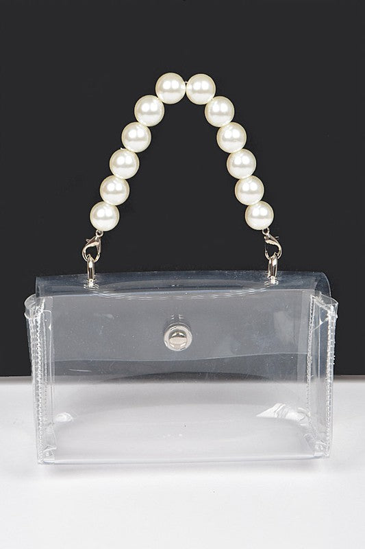 Pearl Handle Convertible Stadium Transparent Bag | Modern Boutique Fashion
