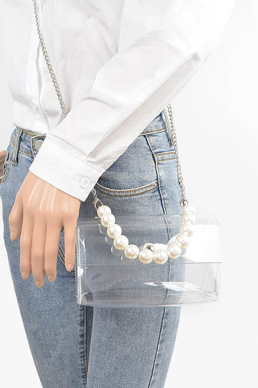 Pearl Handle Convertible Stadium Transparent Bag | Modern Boutique Fashion