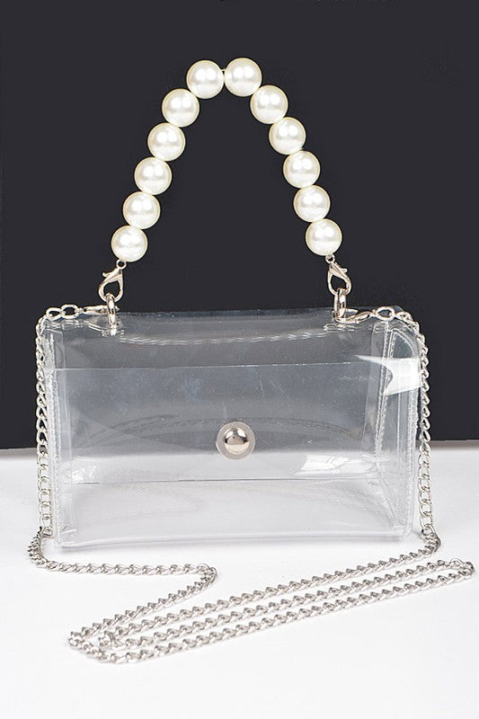 Pearl Handle Convertible Stadium Transparent Bag | Modern Boutique Fashion