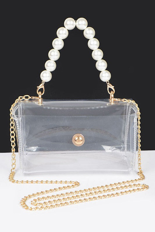 Pearl Handle Convertible Stadium Transparent Bag | Modern Boutique Fashion