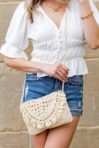 Sofia Foldover Straw Crossbody Bag | Modern Boutique Fashion