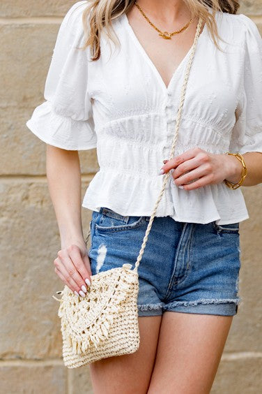Sofia Foldover Straw Crossbody Bag | Modern Boutique Fashion