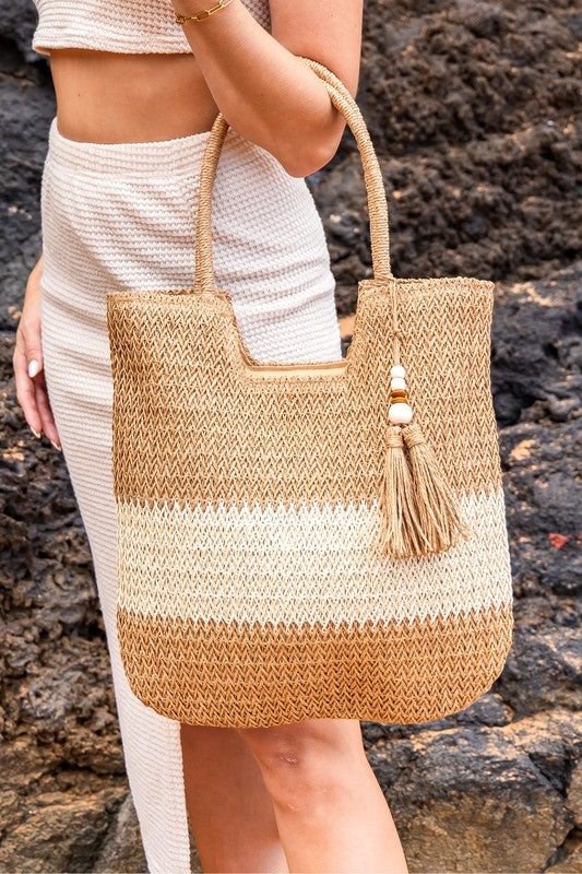 Valeria Two-Tone Straw Tote | Modern Boutique Fashion