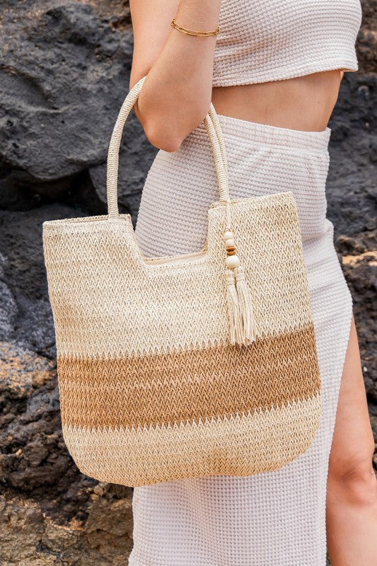 Valeria Two-Tone Straw Tote | Modern Boutique Fashion