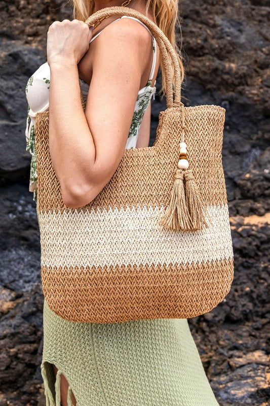 Valeria Two-Tone Straw Tote | Modern Boutique Fashion