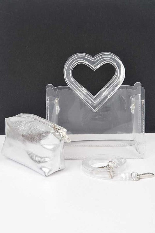 Heart Shape Handle 2 In 1 Stadium Transparent Bag | Modern Boutique Fashion