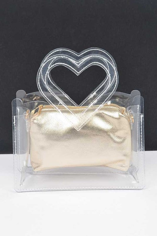 Heart Shape Handle 2 In 1 Stadium Transparent Bag | Modern Boutique Fashion