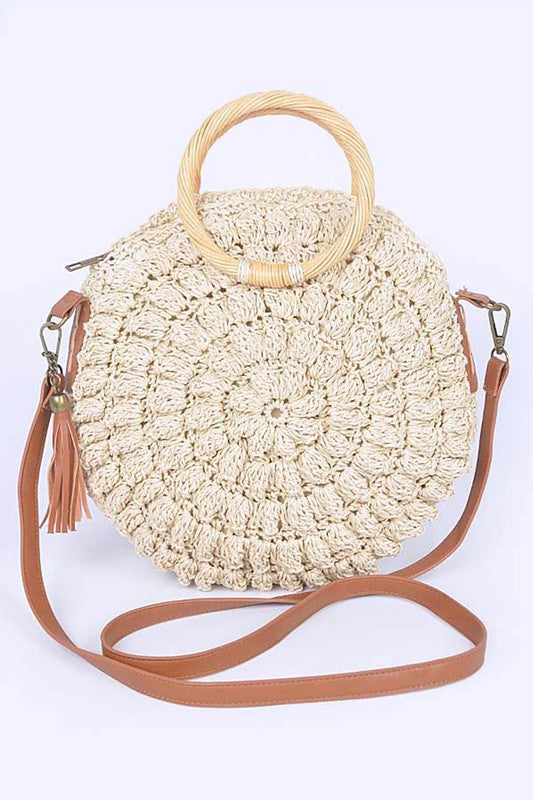 Wooden Handle Crochet Straw Circle Bag | Modern Boutique Fashion