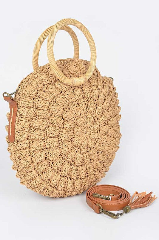 Wooden Handle Crochet Straw Circle Bag | Modern Boutique Fashion