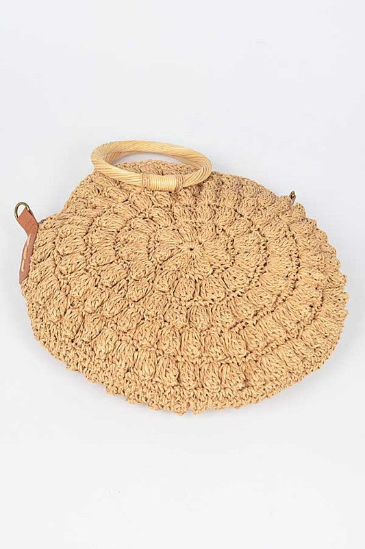 Wooden Handle Crochet Straw Circle Bag | Modern Boutique Fashion
