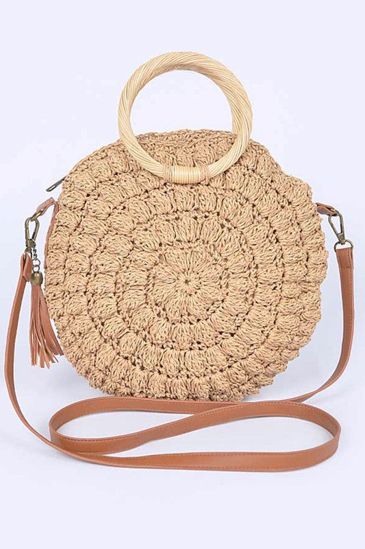 Wooden Handle Crochet Straw Circle Bag | Modern Boutique Fashion