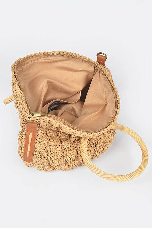 Wooden Handle Crochet Straw Circle Bag | Modern Boutique Fashion