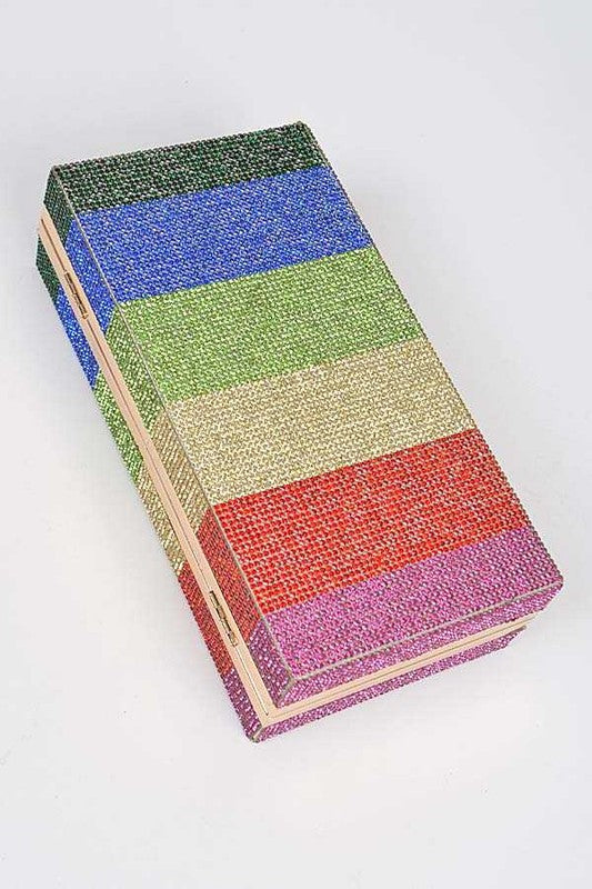 Rainbow Color Rhinestone Pave Box Clutch | Modern Boutique Fashion