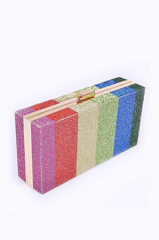Rainbow Color Rhinestone Pave Box Clutch | Modern Boutique Fashion