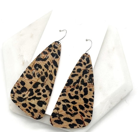 Leopard Corkleather Angle Wedge Leather Earrings stylish women's boutique wear