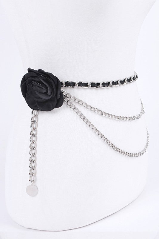 Plus Size Satin Flower Iconic Chain Belt | Modern Boutique Fashion