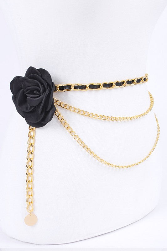 Plus Size Satin Flower Iconic Chain Belt | Modern Boutique Fashion