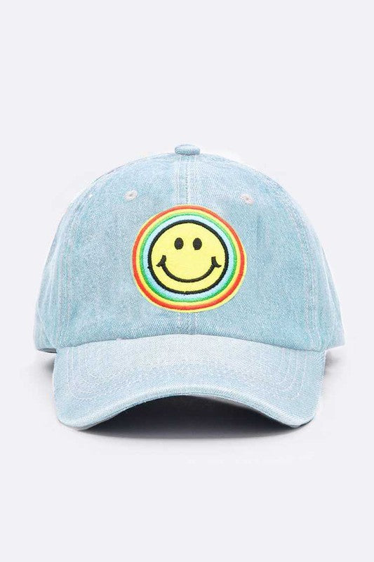 Rainbow Smiley Face Denim Cap | Modern Boutique Fashion