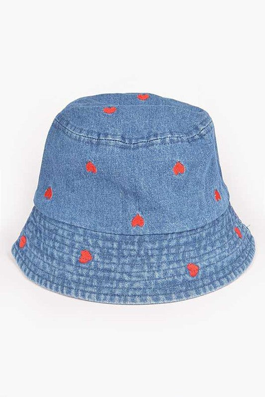 Heart Embroidered Denim Bucket Hat | Modern Boutique Fashion