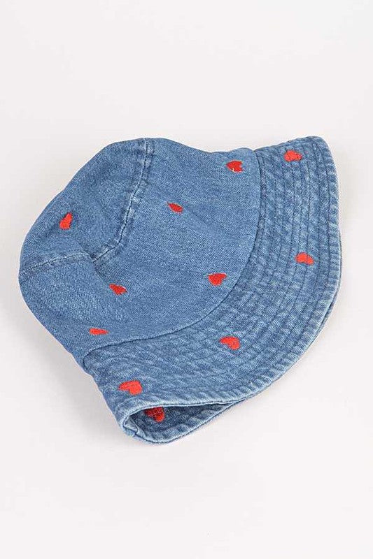 Heart Embroidered Denim Bucket Hat | Modern Boutique Fashion