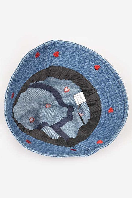Heart Embroidered Denim Bucket Hat | Modern Boutique Fashion