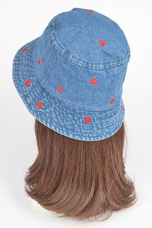 Heart Embroidered Denim Bucket Hat | Modern Boutique Fashion