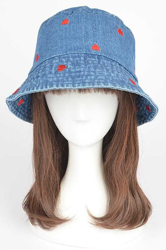 Heart Embroidered Denim Bucket Hat | Modern Boutique Fashion