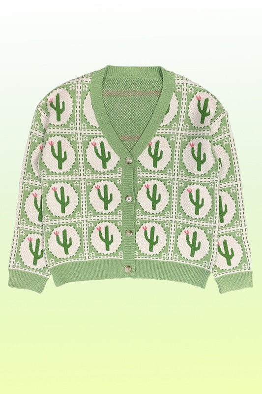 Plus Size Cactus Tiled Knit Cardigan | Modern Boutique Fashion