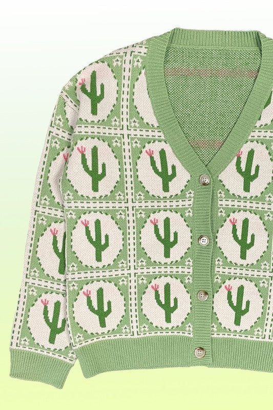 Plus Size Cactus Tiled Knit Cardigan | Modern Boutique Fashion
