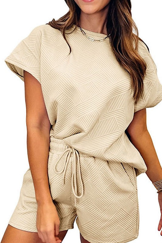 Textured Drawstring Shorts Set trendy women's boutique clothing