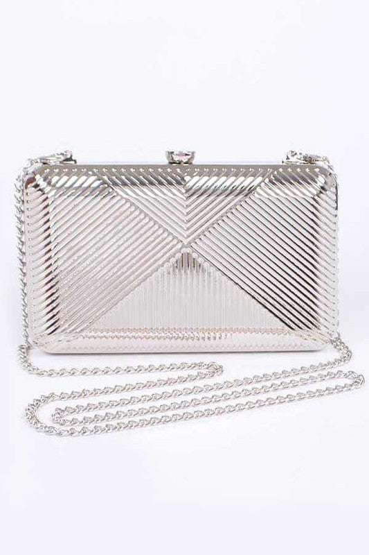 Textured Shiny Metal Box Clutch | Modern Boutique Fashion
